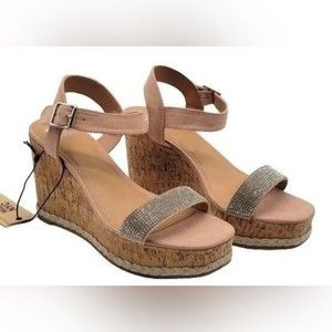 Madden NYC Women's Wide Width Embellished Cork Heels - size 10W